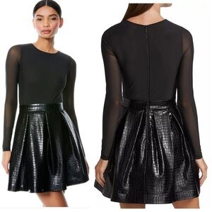 Alice + Olivia Black Long-Sleeve Faux Leather Skater Dress